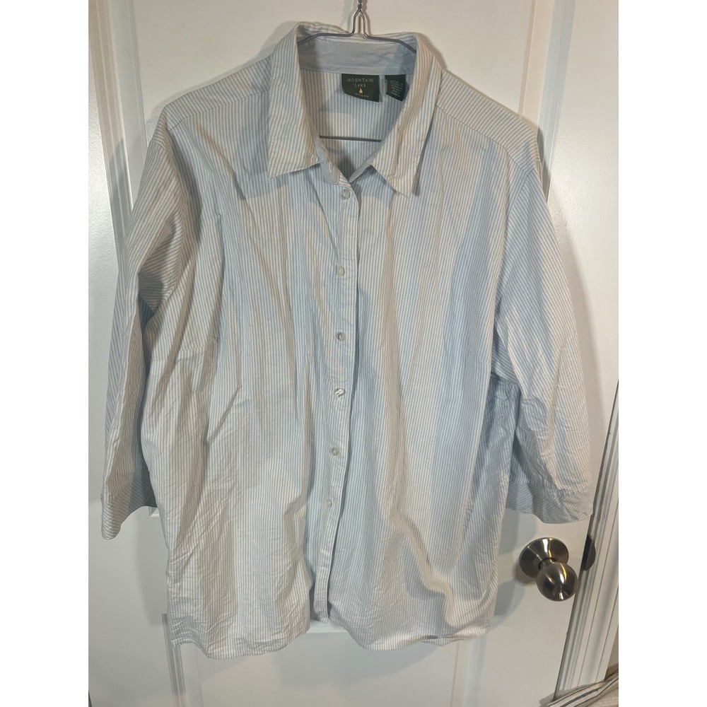 Mountain Lake Woman Button Down Shirt‎ Striped Blue 20W